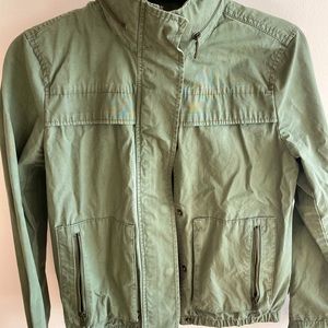 Green khaki Banana Republic jacket with zip away hood